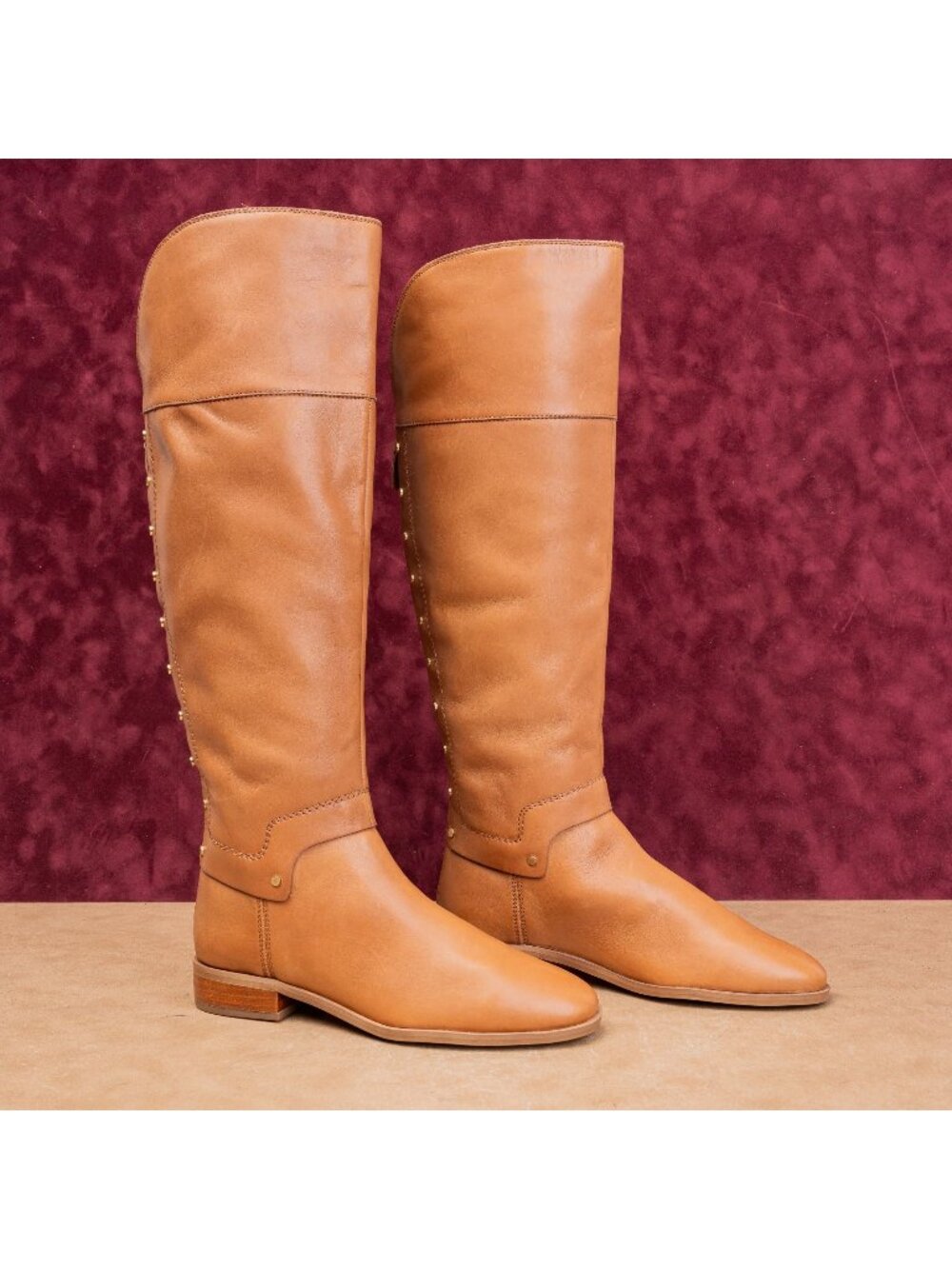 Franco Sarto Women Roxanna Brown Leather Classic Riding Stud Tall Boots sz 6.5